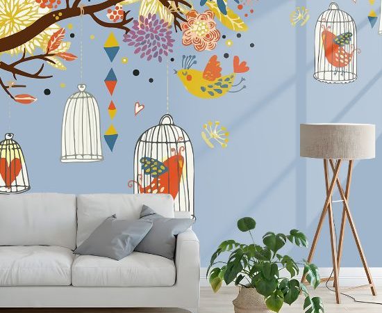 Heaven Decors: Tree Branches with Birdcage and Flower Wall Decoration Sticker for Your Home