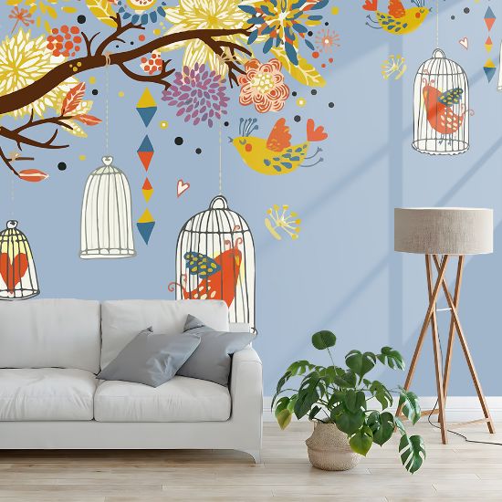 Heaven Decors: Tree Branches with Birdcage and Flower Wall Decoration Sticker for Your Home